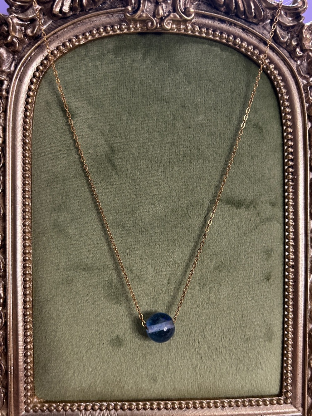 18k Gold Plated Chain Necklace with Dark Teal Glass Bead NEW - Picture 1 of 6